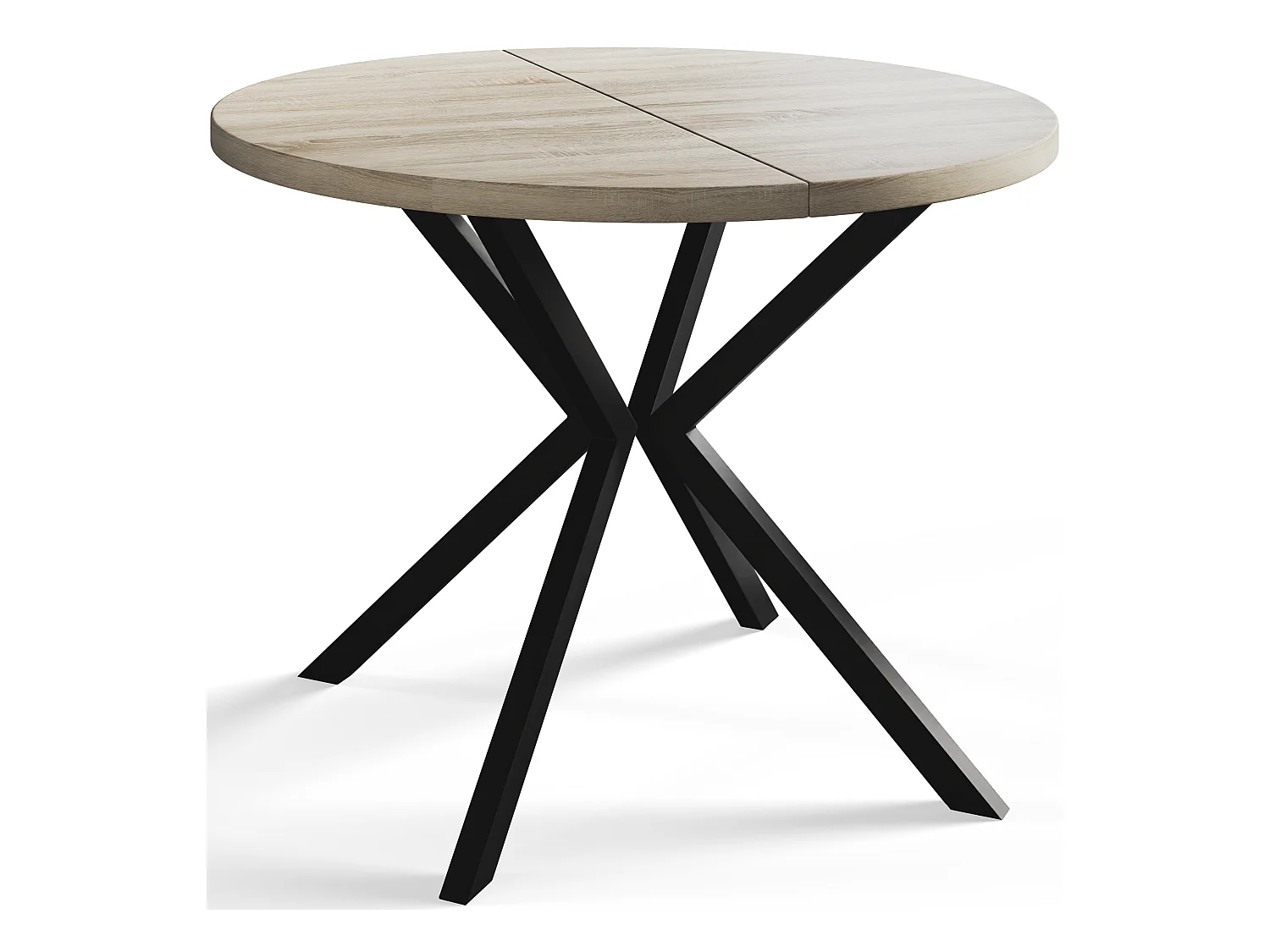 Table à manger ronde LITEN, table à rallonges Diamètre : 120 cm/200 cm, couleur de la table basse : beige, avec pieds métalliques de couleur noire