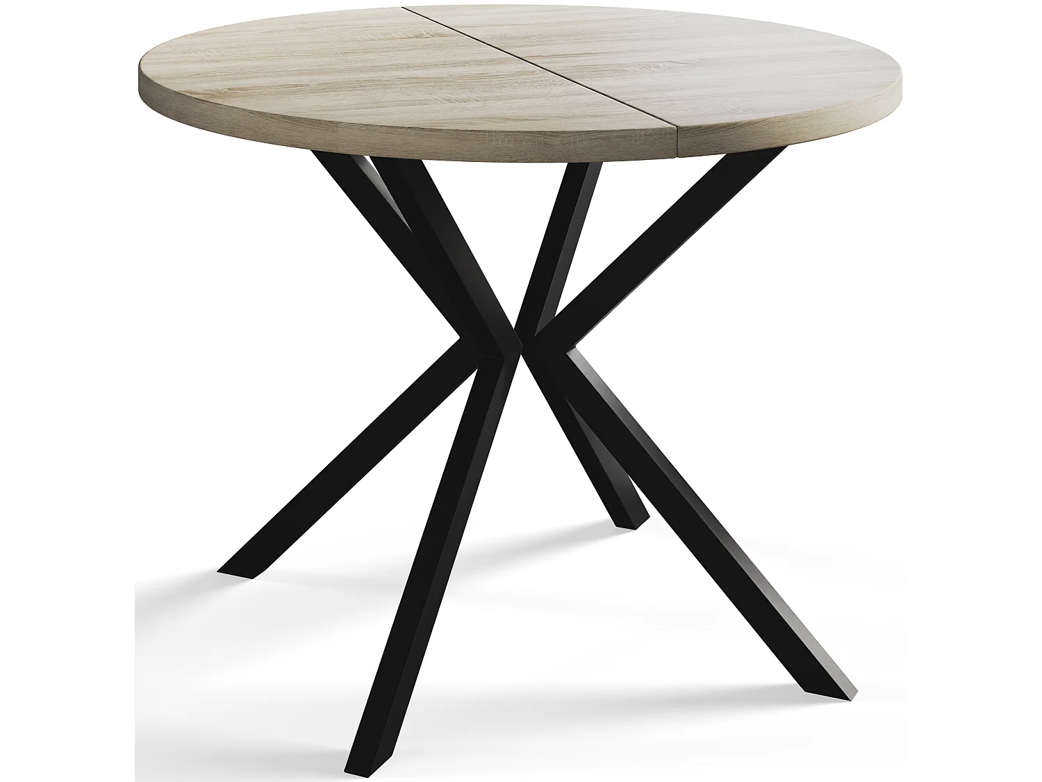 Table à manger ronde LITEN, table à rallonges Diamètre : 120 cm/200 cm, couleur de la table basse : beige, avec pieds métalliques de couleur noire