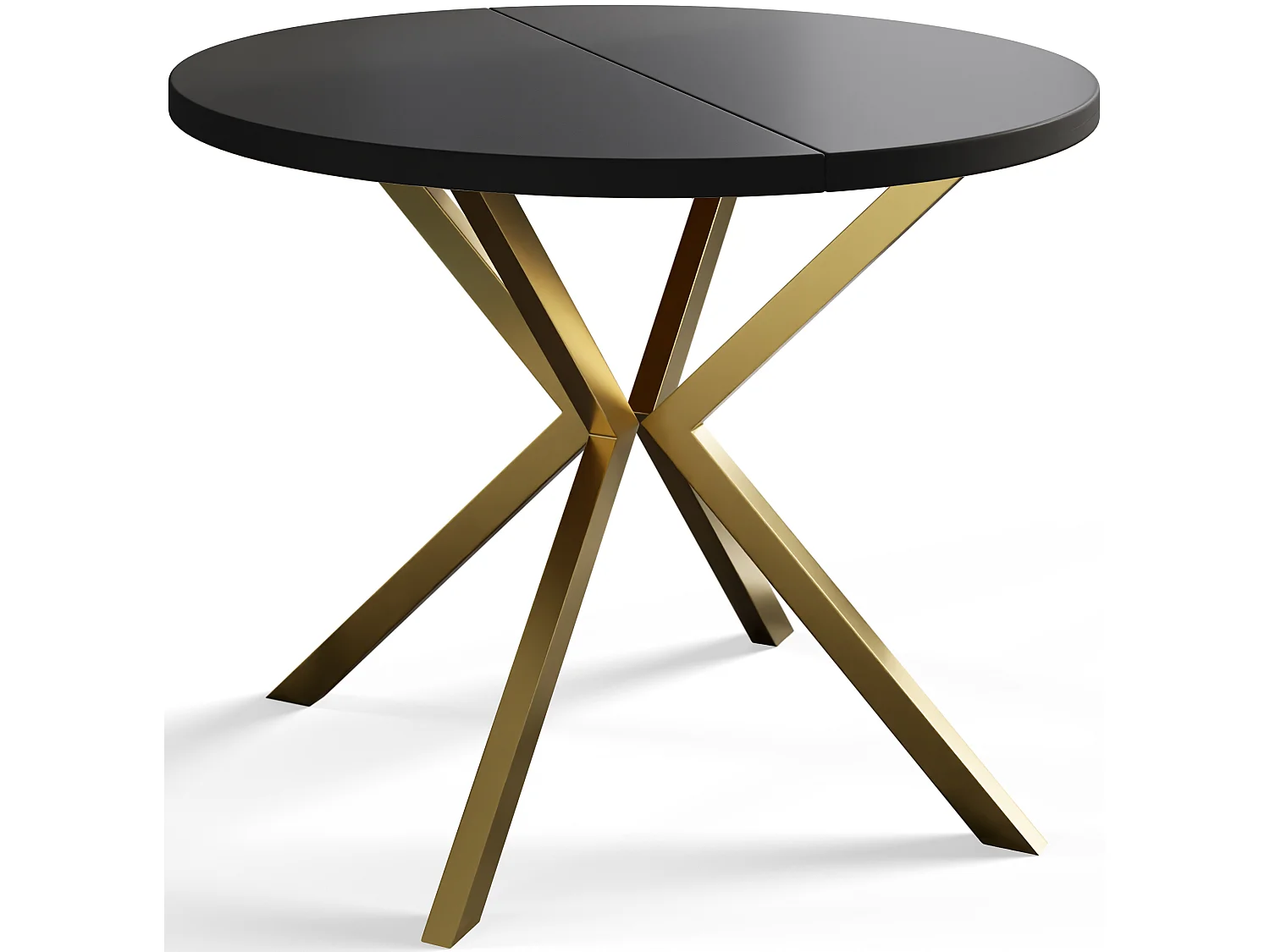 Table à manger ronde LITEN, table à rallonges Diamètre : 90 cm/170 cm, couleur de la table basse : noir, avec pieds métalliques couleur or