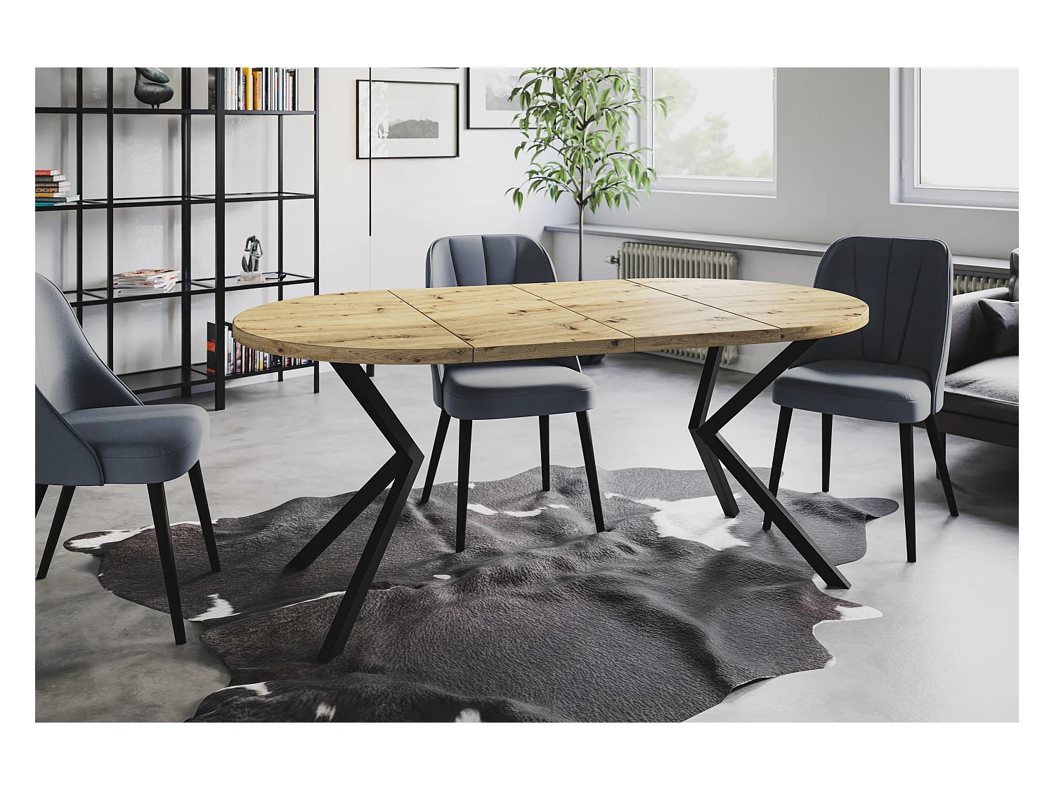 Table à manger ronde LITEN, table à rallonges Diamètre : 120 cm/200 cm, couleur de la table basse : brun mat, avec pieds métalliques de couleur noire