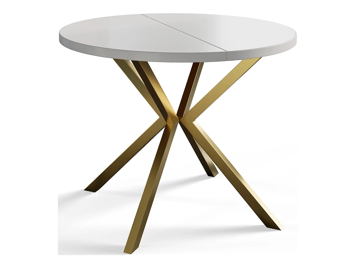 Table à manger ronde LITEN, table à rallonges Diamètre : 90 cm/170 cm, table de salon Couleur : blanc, avec pieds métalliques couleur or