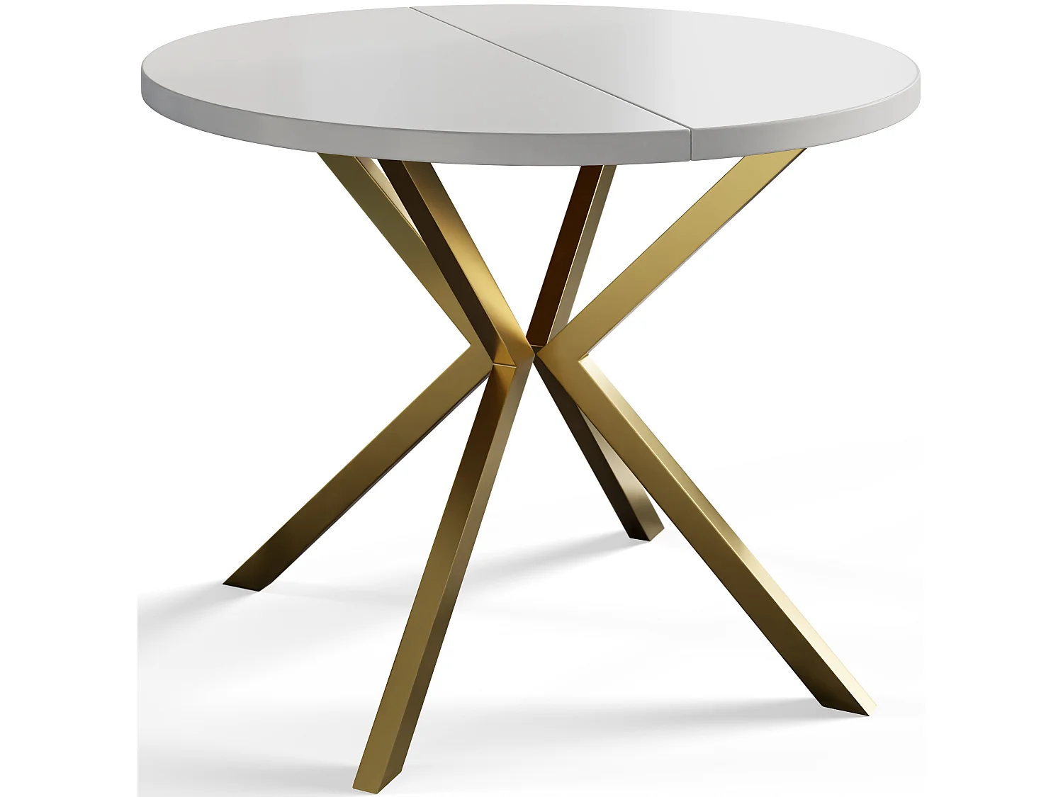 Table à manger ronde LITEN, table à rallonges Diamètre : 90 cm/170 cm, table de salon Couleur : blanc, avec pieds métalliques couleur or