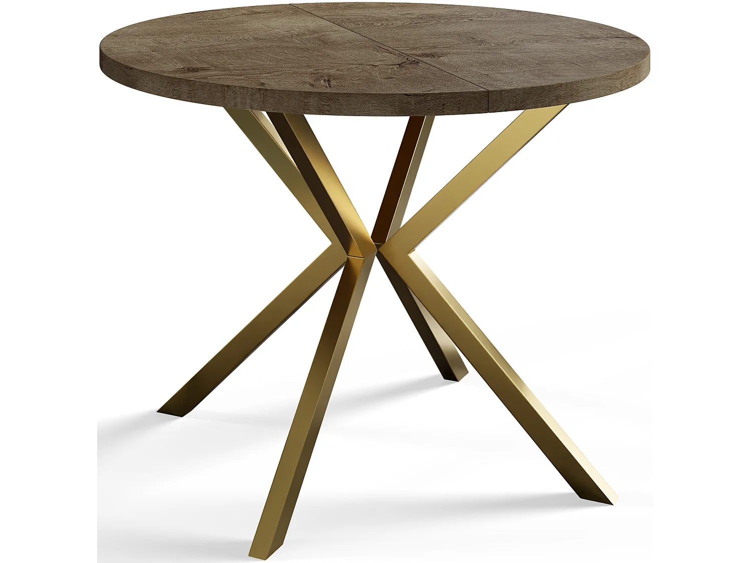 Table à manger ronde LITEN, table à rallonges Diamètre : 120 cm/200 cm, couleur de la table basse : gris, avec pieds métalliques couleur or