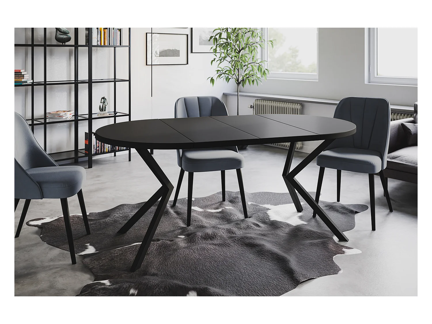 Table à manger ronde LITEN, table à rallonges Diamètre : 90 cm/170 cm, couleur de la table basse : noir, avec pieds métalliques de couleur noire