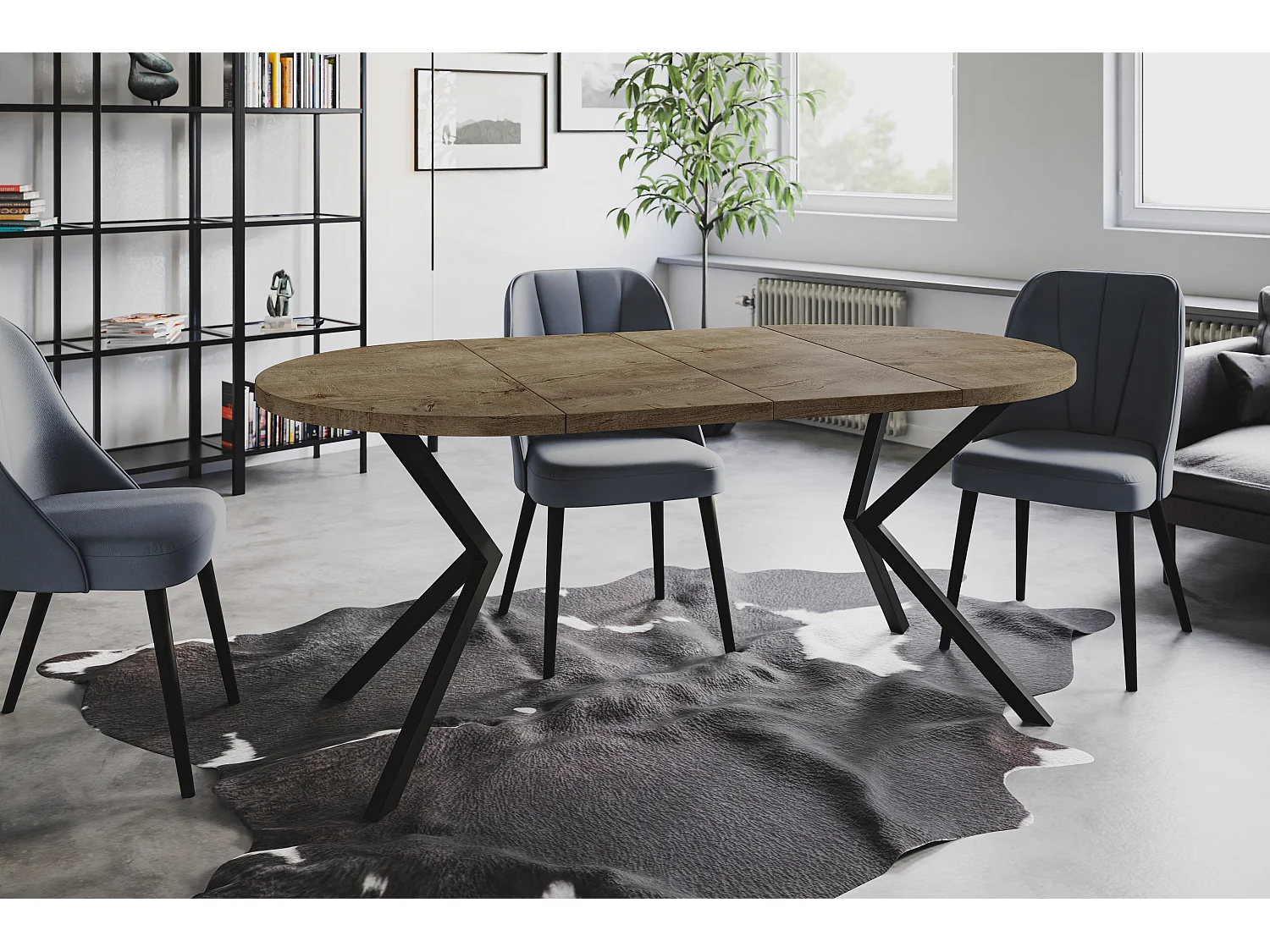 Table à manger ronde LITEN, table à rallonges Diamètre : 90 cm/170 cm, table de salon Couleur : gris, avec pieds métalliques de couleur noire