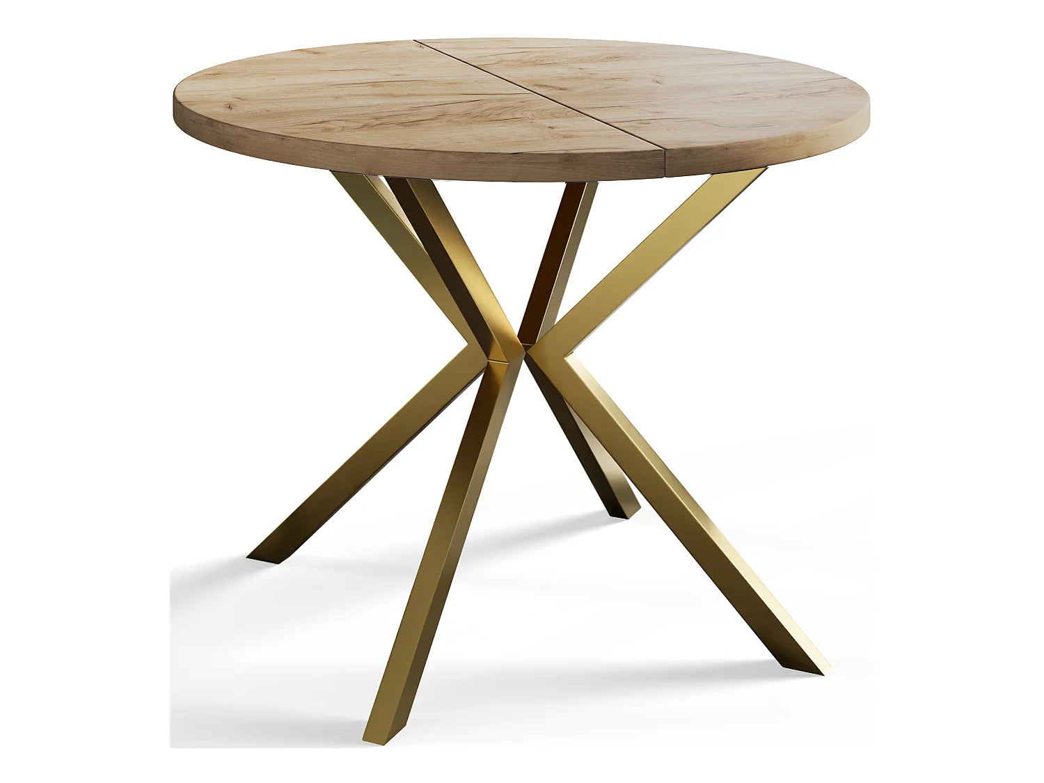 Table à manger ronde LITEN, table à rallonges Diamètre : 90 cm/170 cm, table de salon Couleur : marron, avec pieds métalliques couleur or