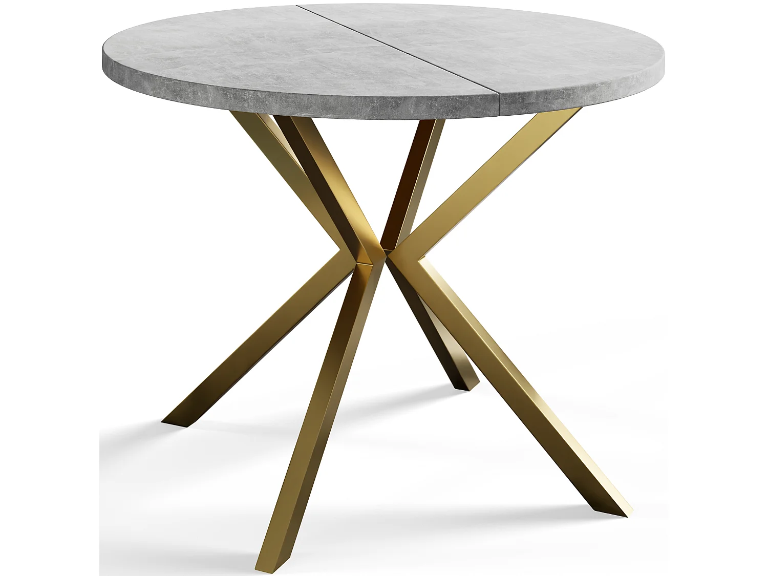 Table à manger ronde LITEN, table à rallonges Diamètre : 90 cm/170 cm, couleur de la table basse : gris clair, avec pieds métalliques couleur or