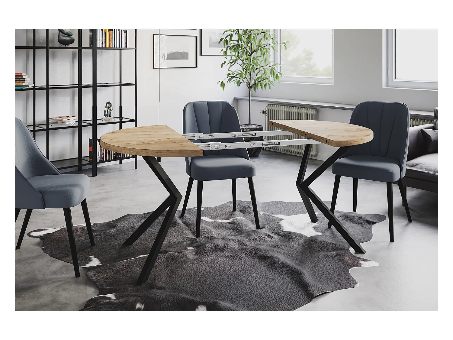 Table à manger ronde LITEN, table à rallonges Diamètre : 90 cm/170 cm, table de salon Couleur : marron, avec pieds métalliques de couleur noire