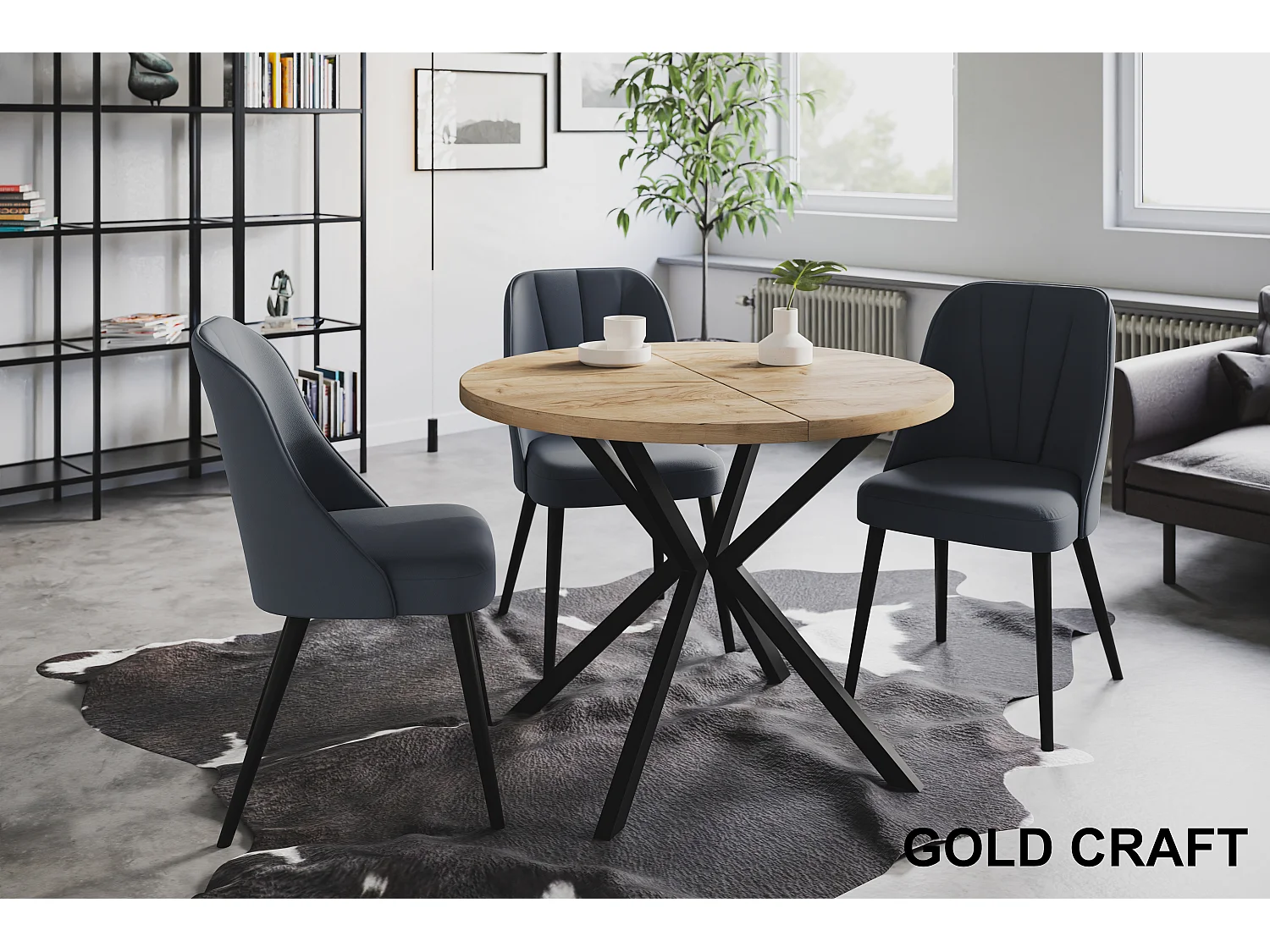 Table à manger ronde LITEN, table à rallonges Diamètre : 90 cm/170 cm, table de salon Couleur : marron, avec pieds métalliques de couleur noire