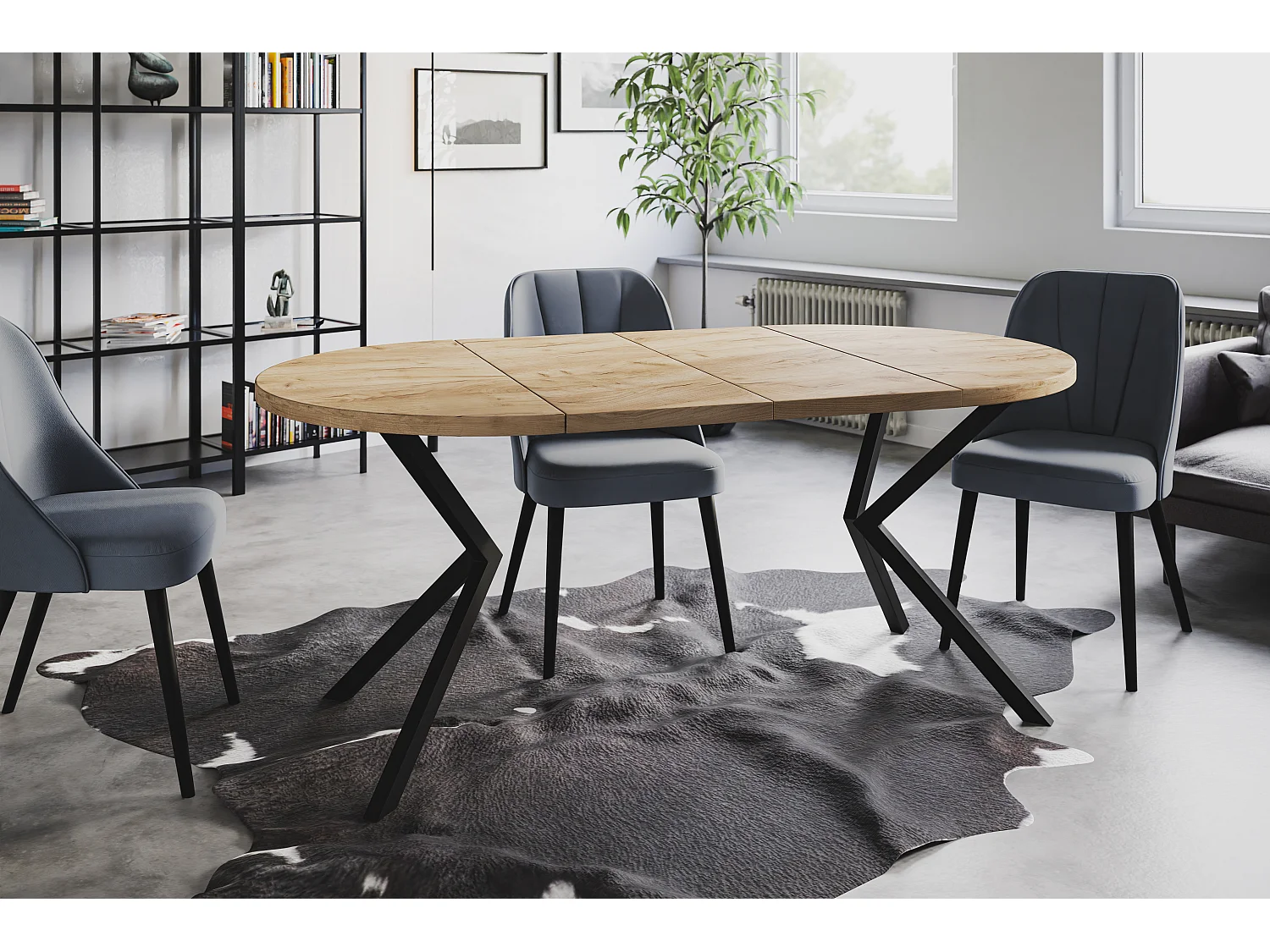 Table à manger ronde LITEN, table à rallonges Diamètre : 90 cm/170 cm, table de salon Couleur : marron, avec pieds métalliques de couleur noire