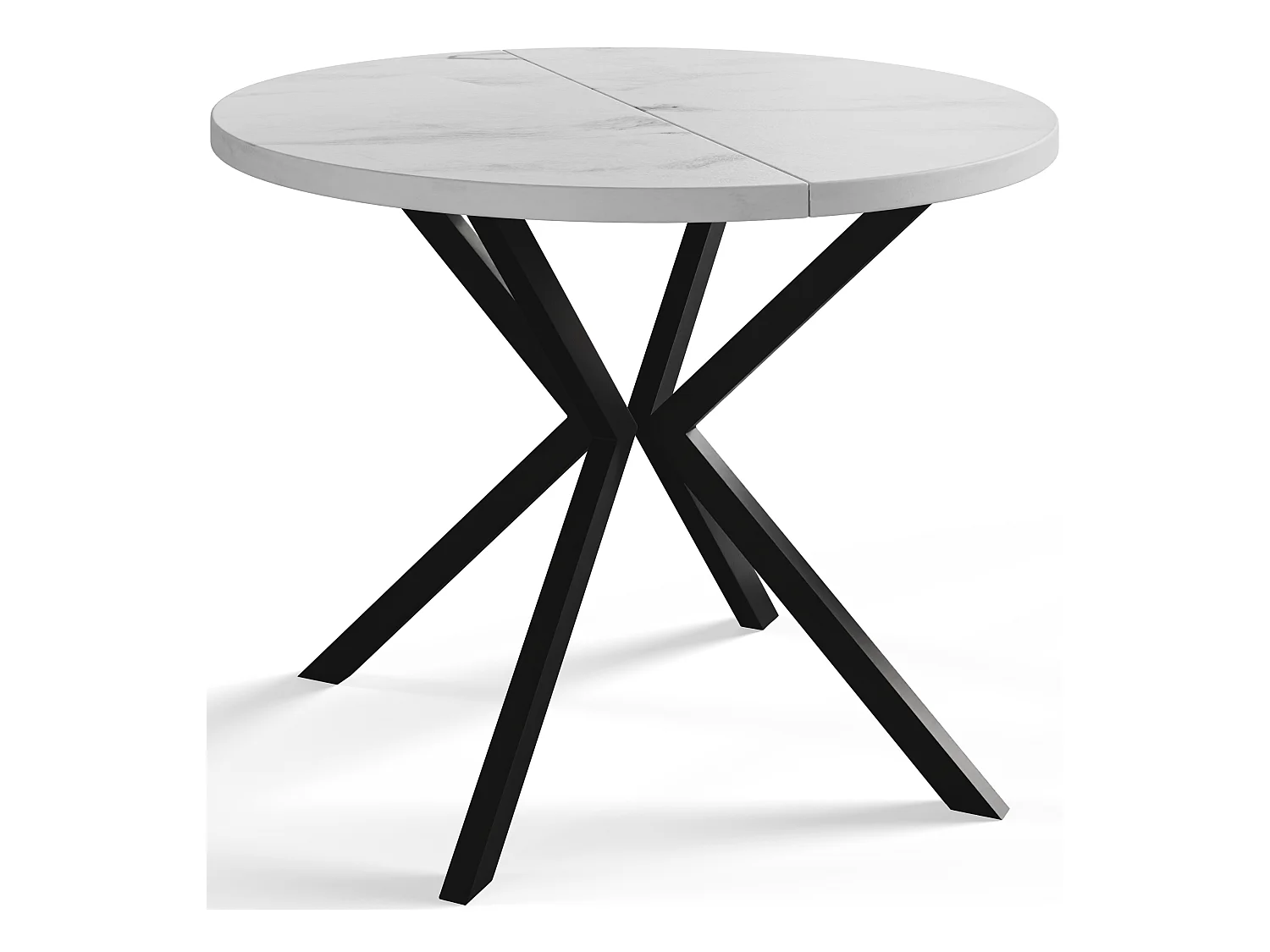 Table à manger ronde LITEN, table à rallonges Diamètre : 120 cm/200 cm, couleur de la table basse : marbre, avec pieds métalliques de couleur noire
