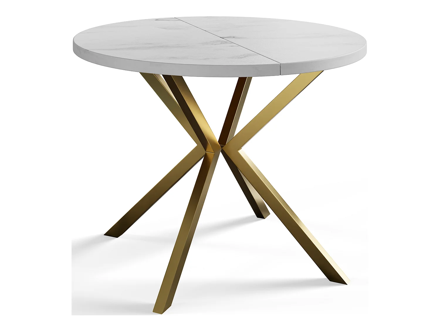 Table à manger ronde LITEN, table à rallonges Diamètre : 90 cm/170 cm, couleur de la table basse : marbre, avec pieds métalliques couleur or