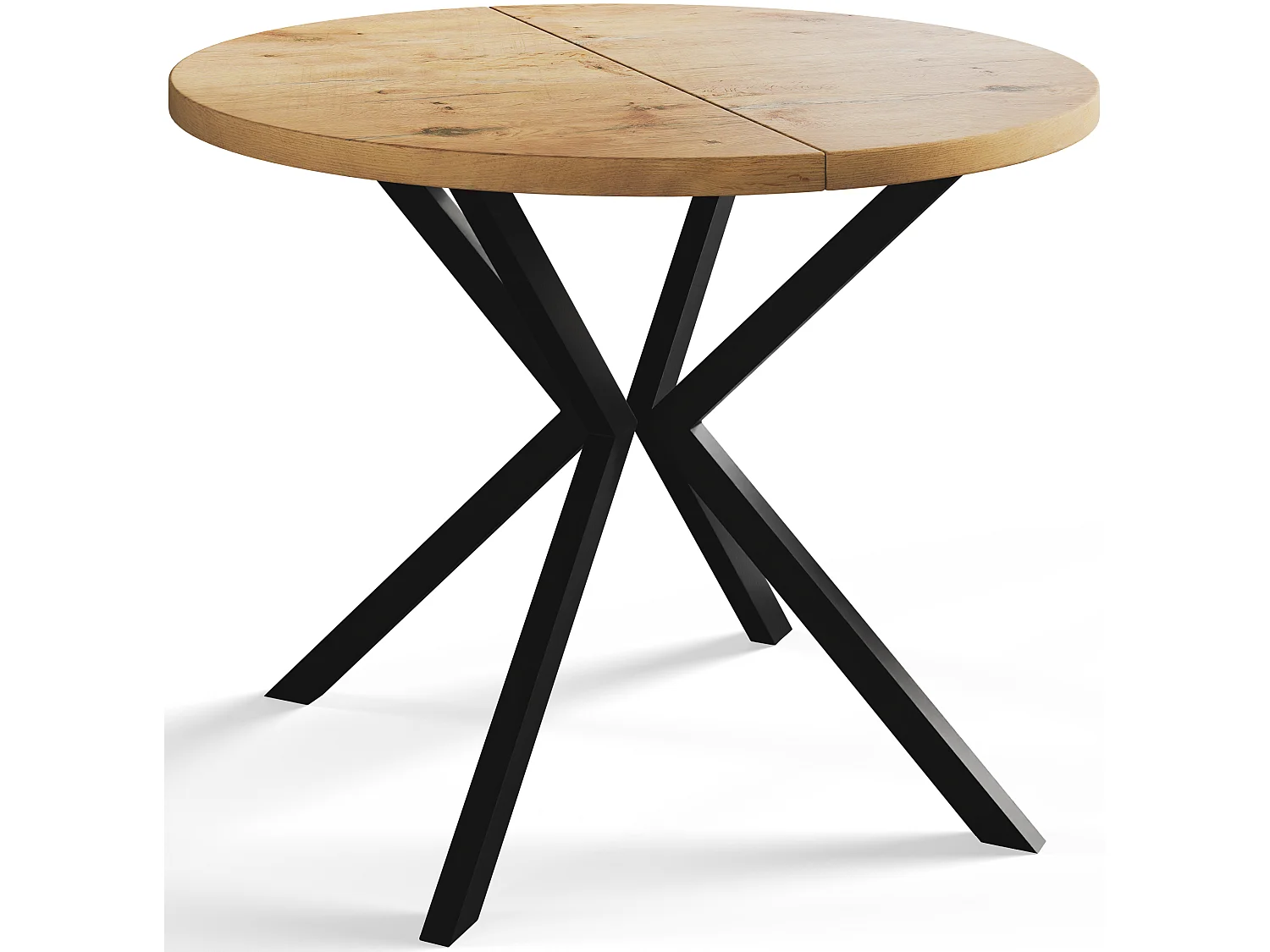 Table à manger ronde LITEN, table à rallonges Diamètre : 100 cm/180 cm, couleur de la table basse : marron clair, avec pieds métalliques de couleur noire