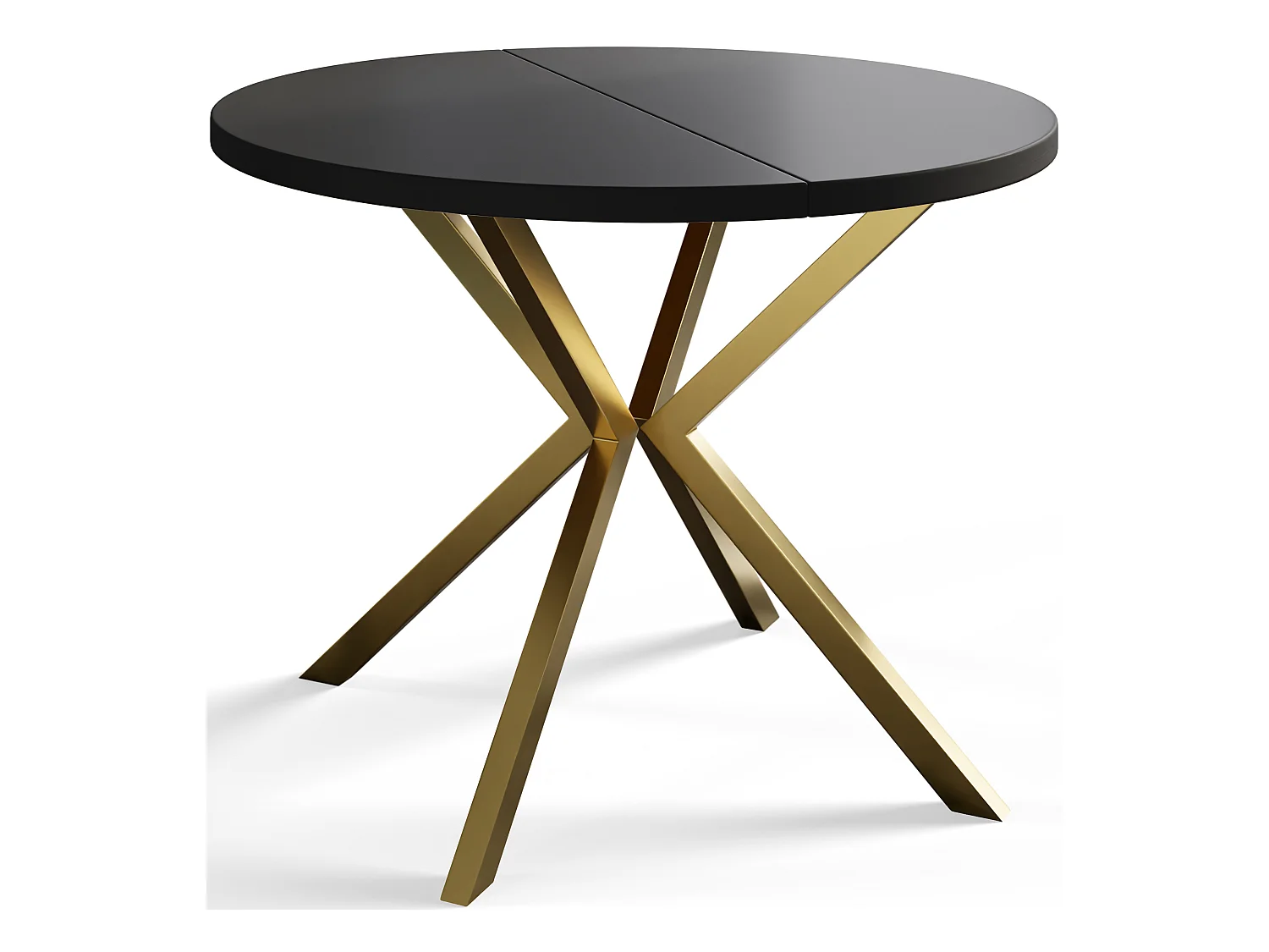 Table à manger ronde LITEN, table à rallonges Diamètre : 120 cm/200 cm, couleur de la table basse : noir, avec pieds métalliques couleur or