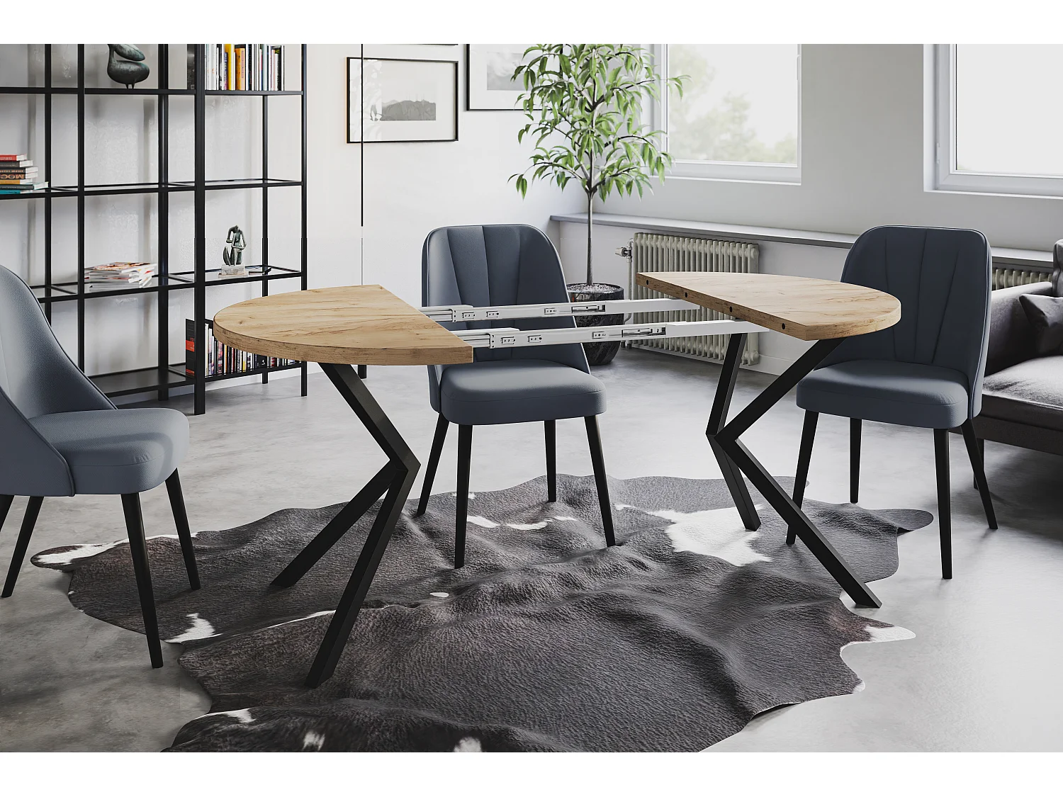 Table à manger ronde LITEN, table à rallonges Diamètre : 100 cm/180 cm, couleur de la table basse : marron, avec pieds métalliques de couleur noire