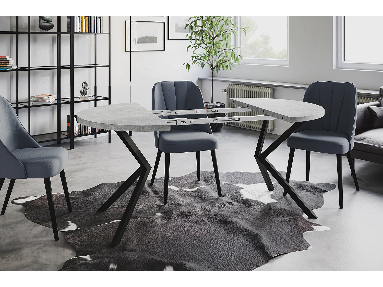 Table à manger ronde LITEN, table à rallonges Diamètre : 120 cm/200 cm, table de salon Couleur : gris clair, avec pieds métalliques de couleur noire