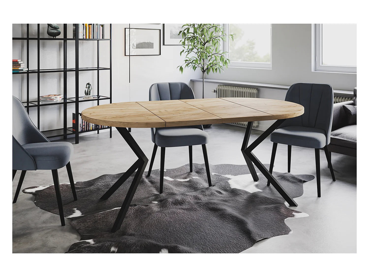 Table à manger ronde LITEN, table à rallonges Diamètre : 120 cm/200 cm, couleur de la table basse : marron, avec pieds métalliques de couleur noire