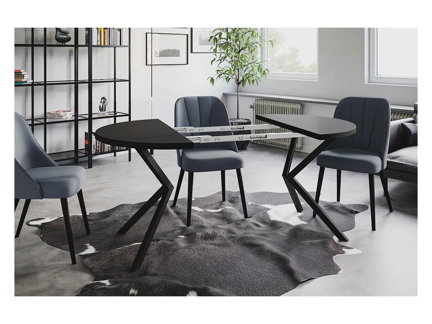 Table à manger ronde LITEN, table à rallonges Diamètre : 100 cm/180 cm, couleur de la table basse : noir, avec pieds métalliques de couleur noire