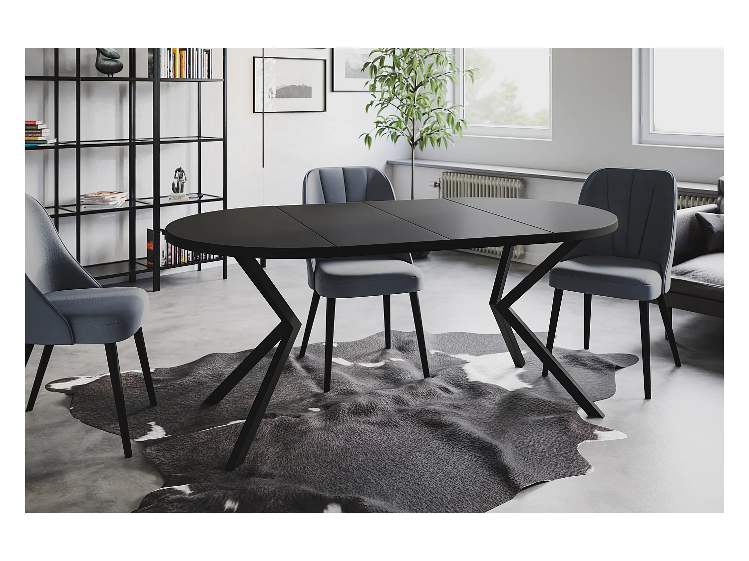 Table à manger ronde LITEN, table à rallonges Diamètre : 100 cm/180 cm, couleur de la table basse : noir, avec pieds métalliques de couleur noire