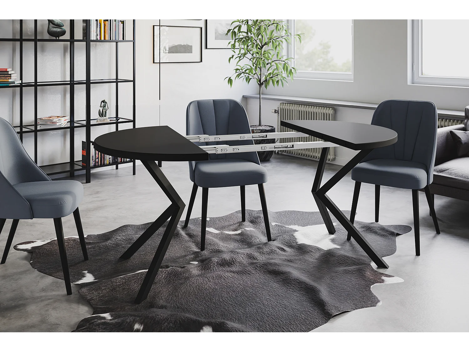 Table à manger ronde LITEN, table à rallonges Diamètre : 100 cm/180 cm, couleur de la table basse : noir, avec pieds métalliques de couleur noire