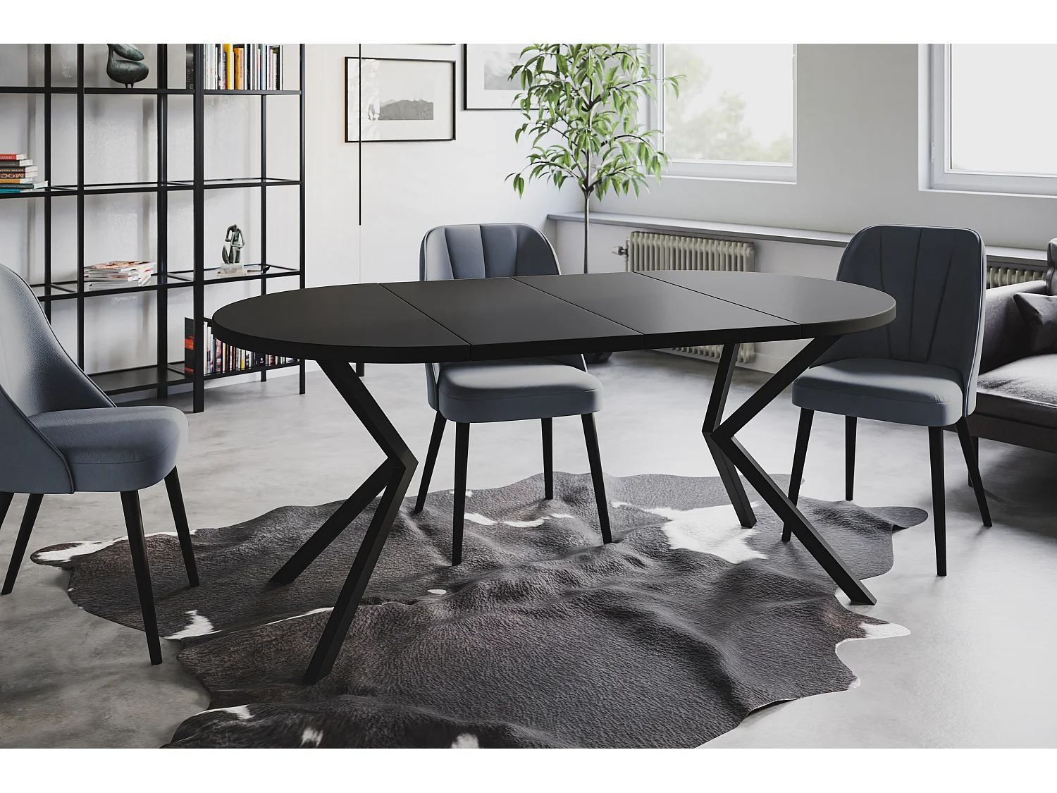 Table à manger ronde LITEN, table à rallonges Diamètre : 100 cm/180 cm, couleur de la table basse : noir, avec pieds métalliques de couleur noire