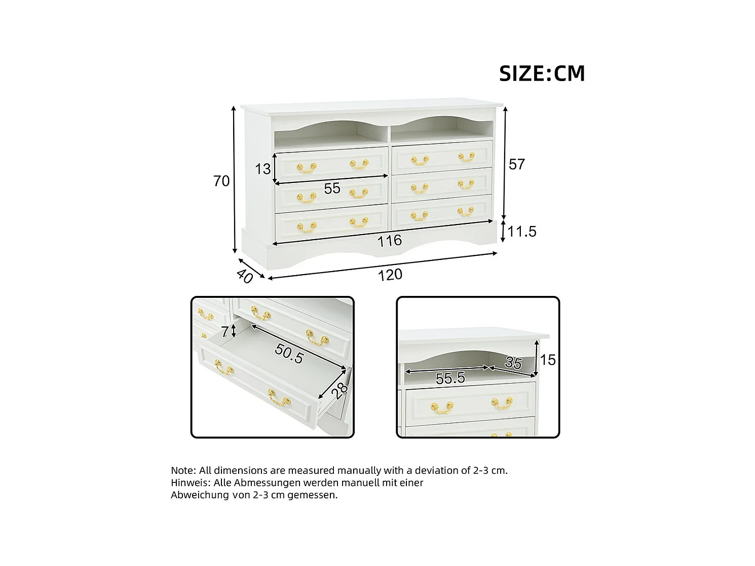 Commode 6 compartiments LED bande lumineuse rangement semi-ouvert couloir salon bureau blanc