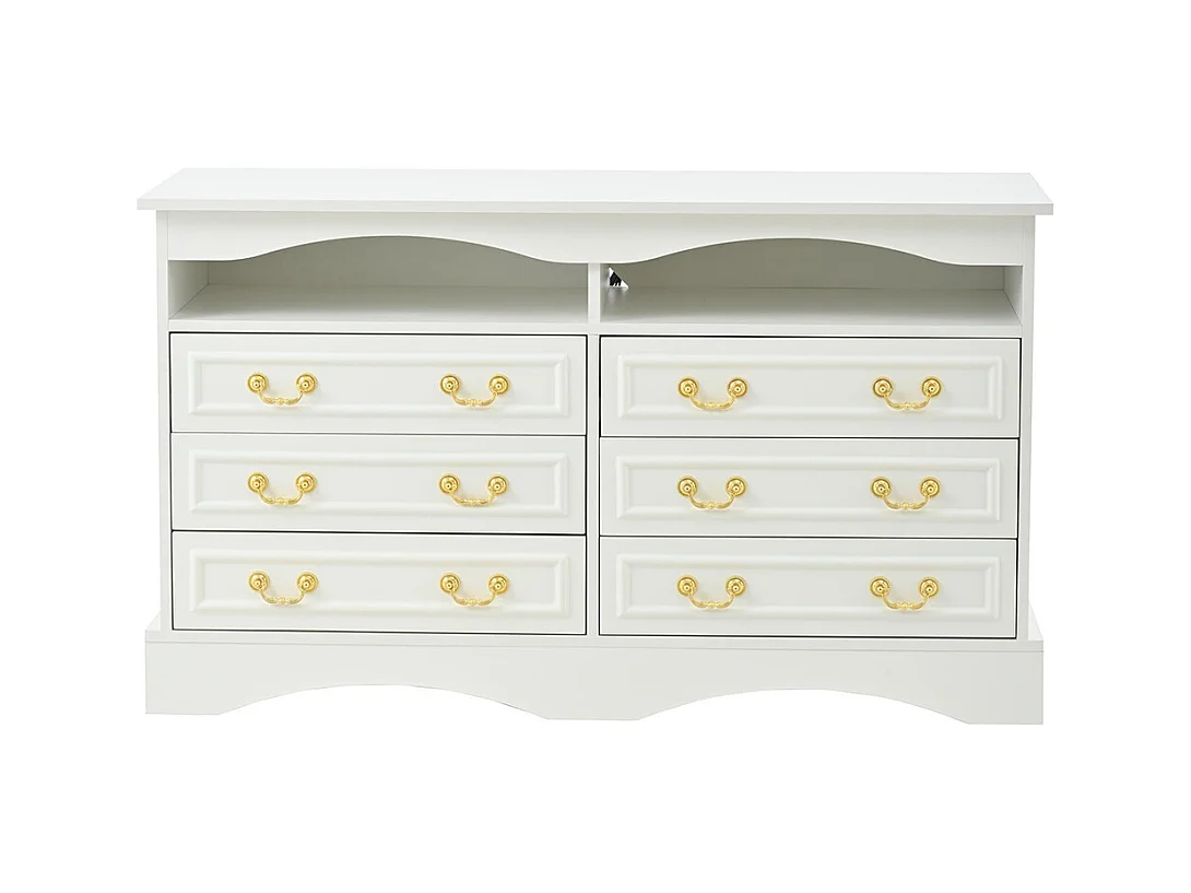 Commode 6 compartiments LED bande lumineuse rangement semi-ouvert couloir salon bureau blanc