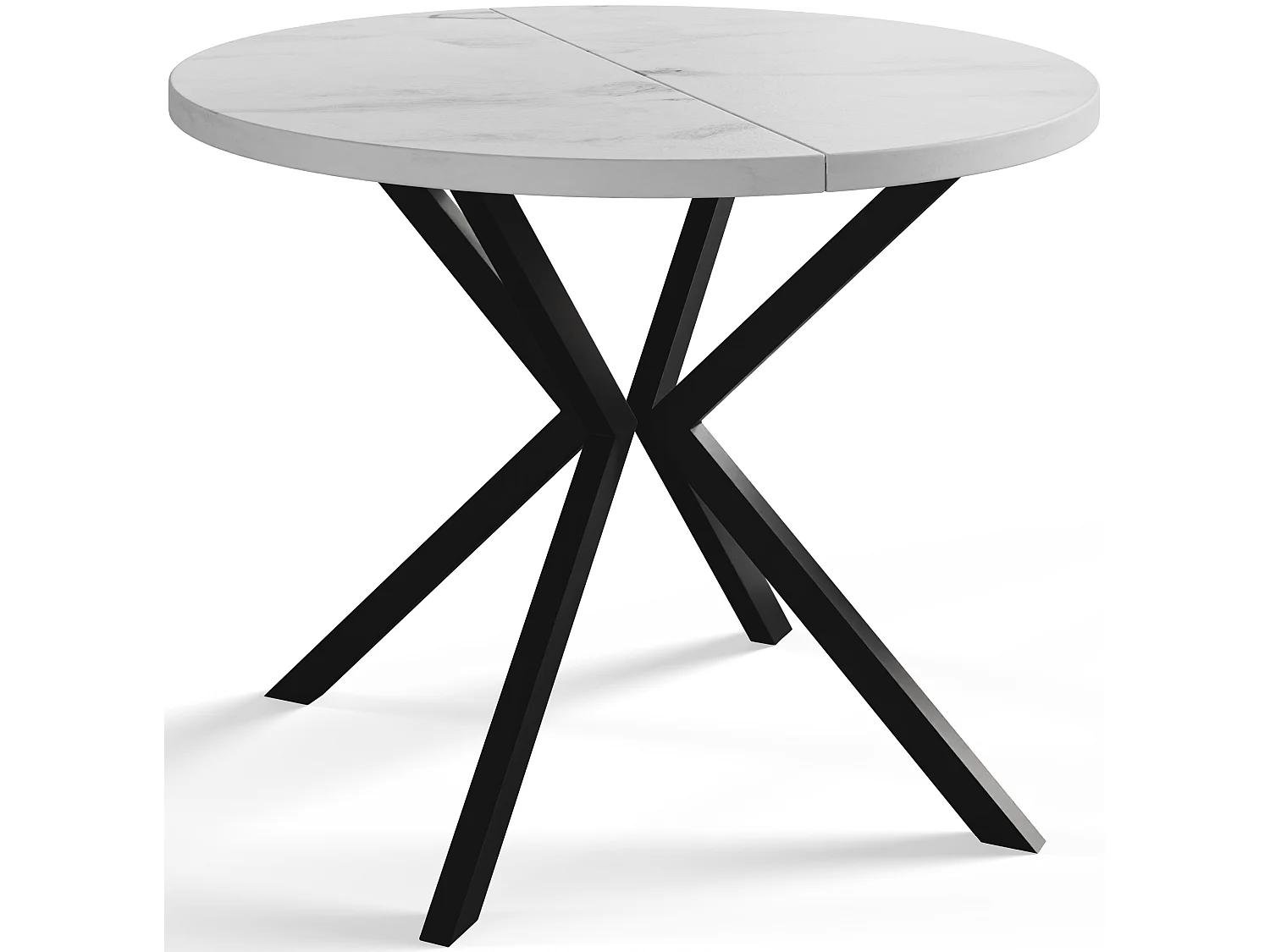 Table à manger ronde LITEN, table à rallonges Diamètre : 100 cm/180 cm, couleur de la table basse : marbre, avec pieds métalliques de couleur noire