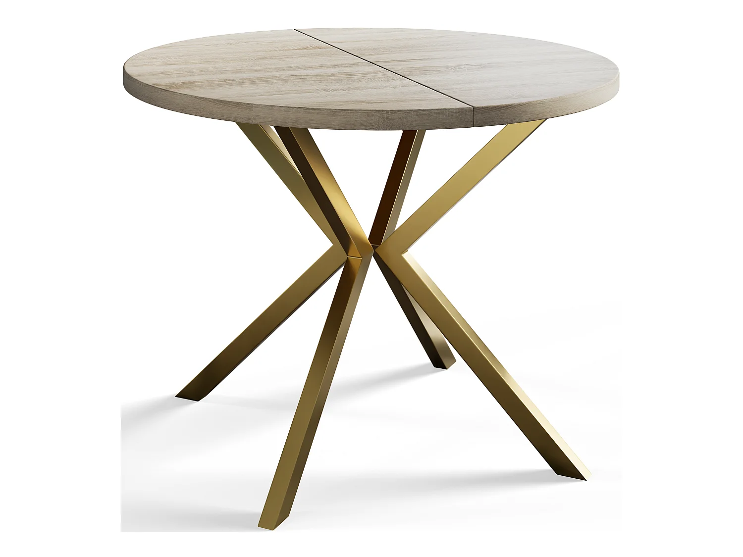 Table à manger ronde LITEN, table à rallonges Diamètre : 100 cm/180 cm, table de salon Couleur : beige, avec pieds métalliques couleur or
