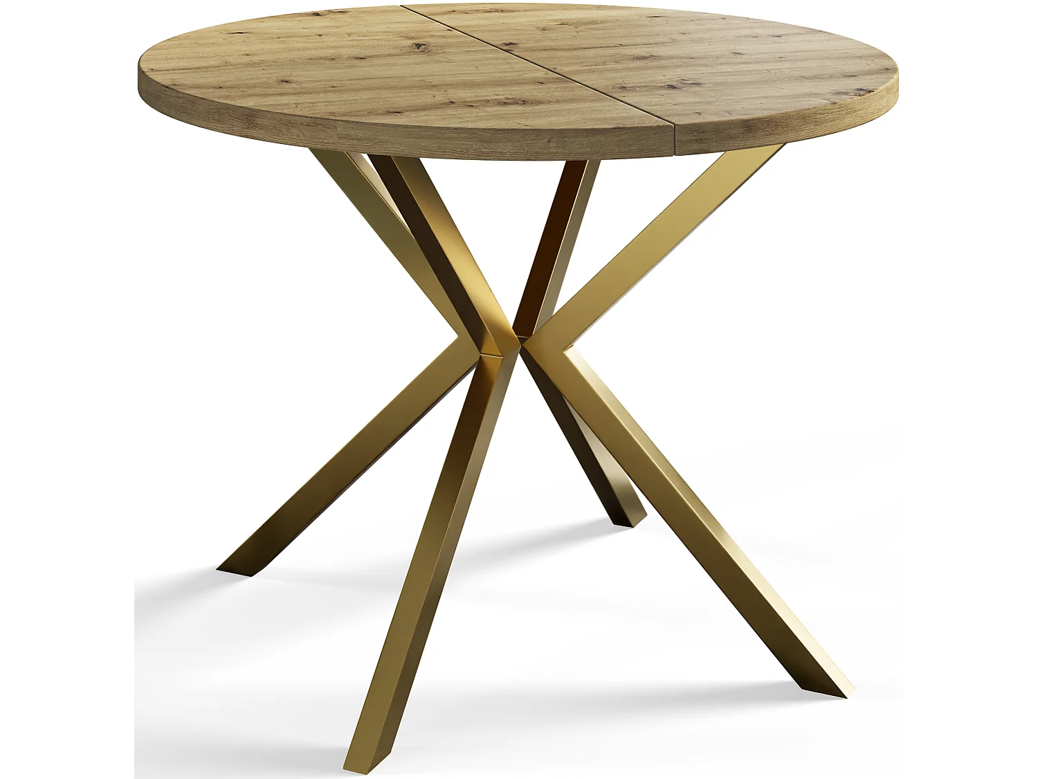 Table à manger ronde LITEN, table à rallonges Diamètre : 90 cm/170 cm, couleur de la table basse : brun mat, avec pieds métalliques couleur or