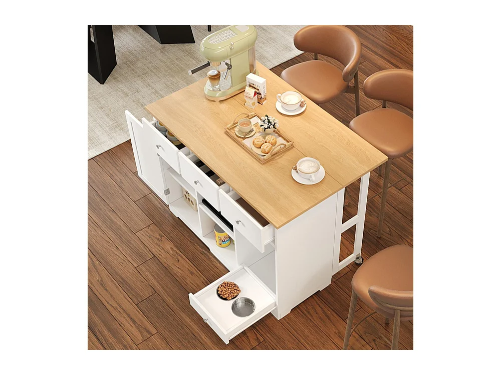 Îlot cuisine mobile îlot tiroir armoire gamelle animaux 120x70x90 cm blanc