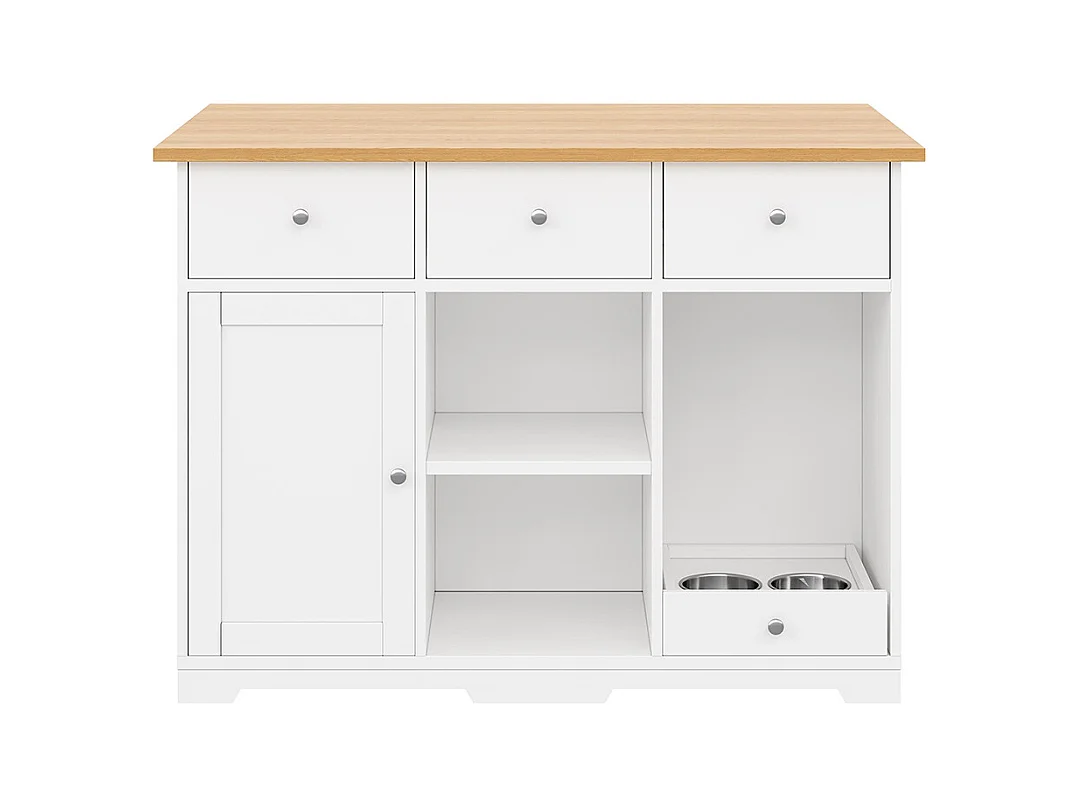 Îlot cuisine mobile îlot tiroir armoire gamelle animaux 120x70x90 cm blanc