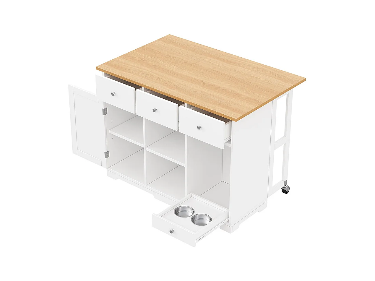 Îlot cuisine mobile îlot tiroir armoire gamelle animaux 120x70x90 cm blanc