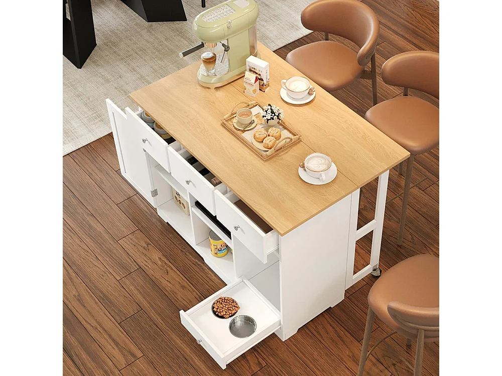 Îlot cuisine mobile îlot tiroir armoire gamelle animaux 120x70x90 cm blanc