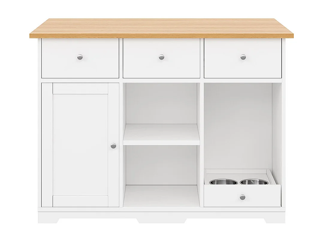 Îlot cuisine mobile îlot tiroir armoire gamelle animaux 120x70x90 cm blanc