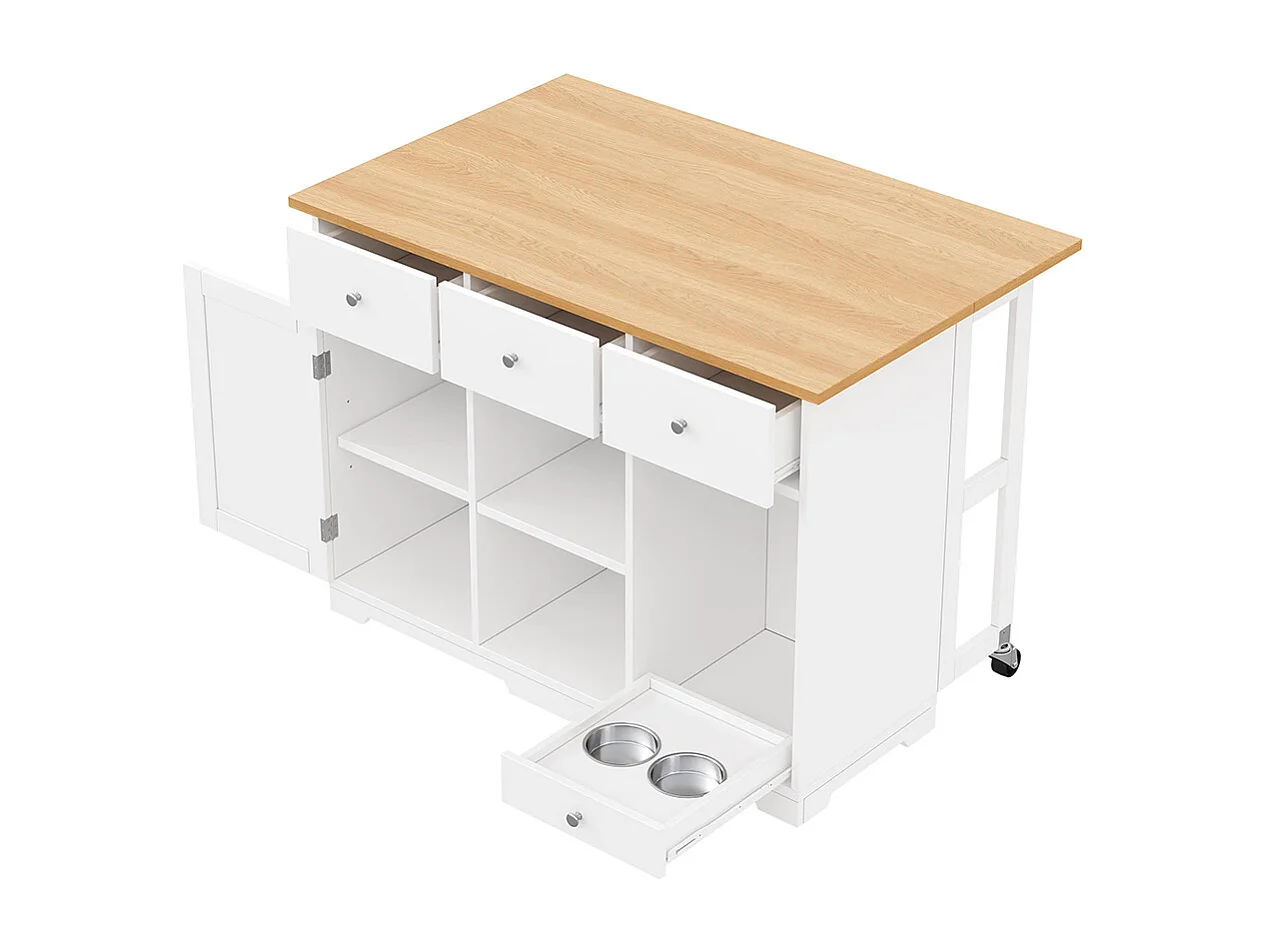 Îlot cuisine mobile îlot tiroir armoire gamelle animaux 120x70x90 cm blanc