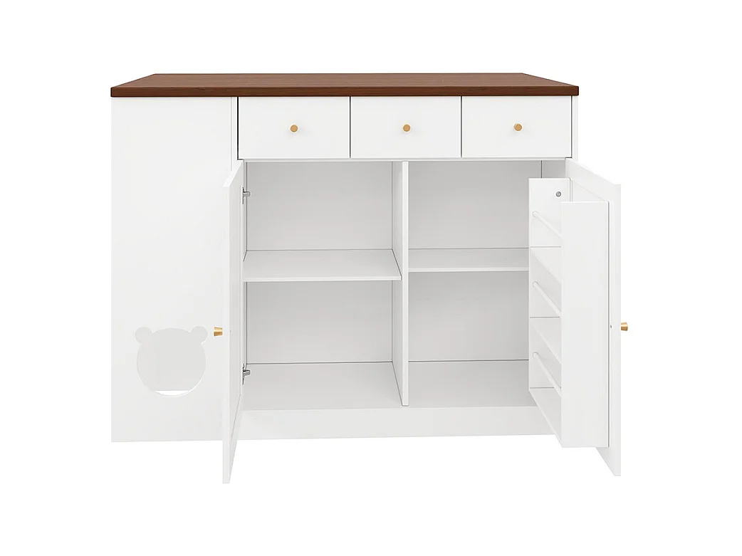 Îlot cuisine chariot buffet tiroirs plan travail coulissant étagère épices espace repas animaux blanc noyer 120x(40+30)x90 cm