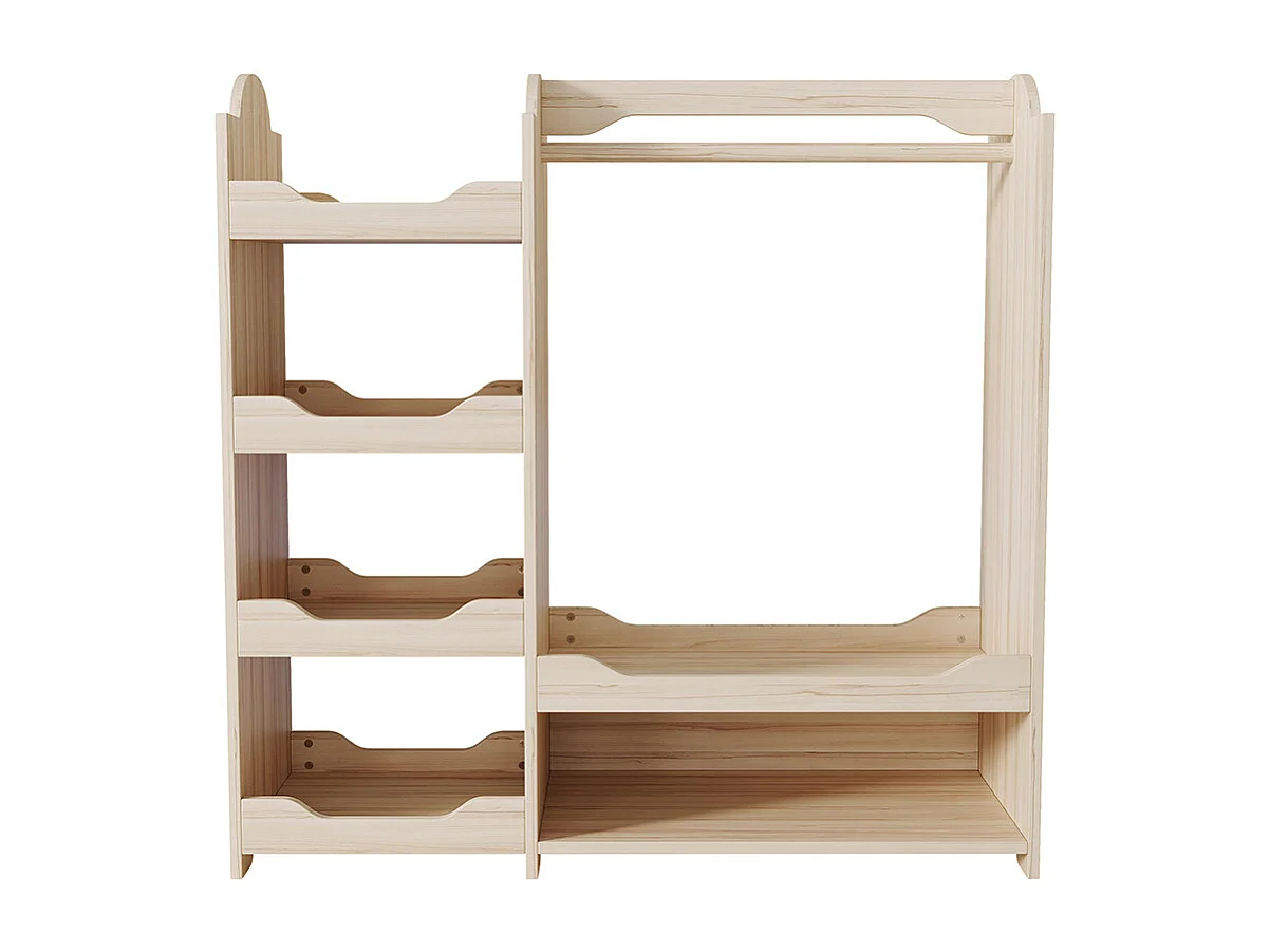 Armoire enfants tringle vêtements 4 étagères penderie pied bois naturel
