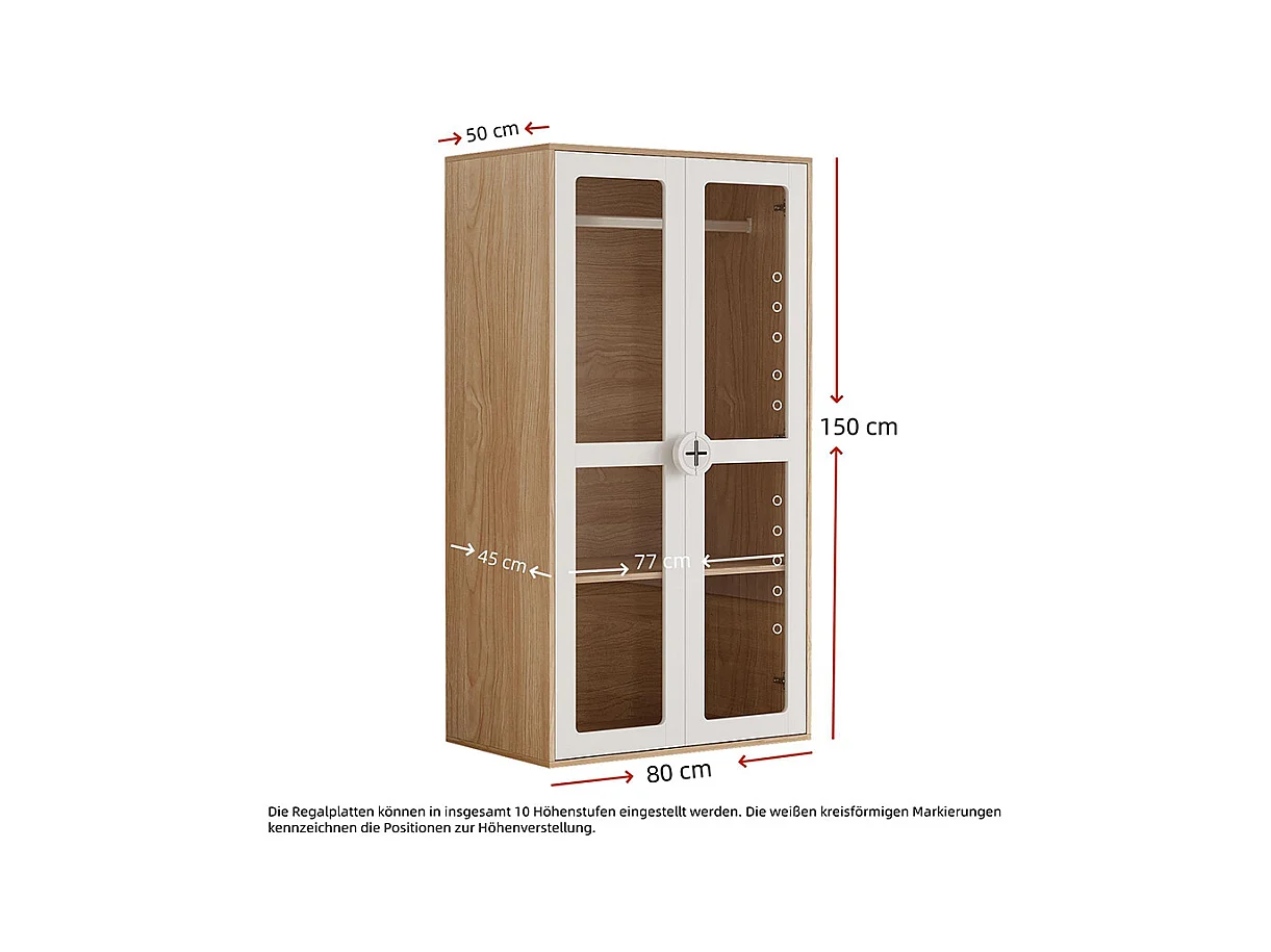 Armoire enfants double porte vitrée tringle combinaison 2 armoires blanc bois naturel panneaux laqués