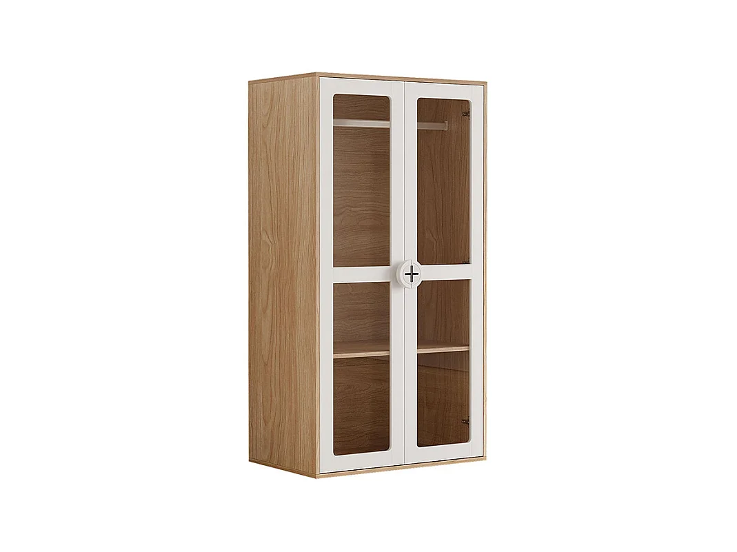Armoire enfants double porte vitrée tringle combinaison 2 armoires blanc bois naturel panneaux laqués