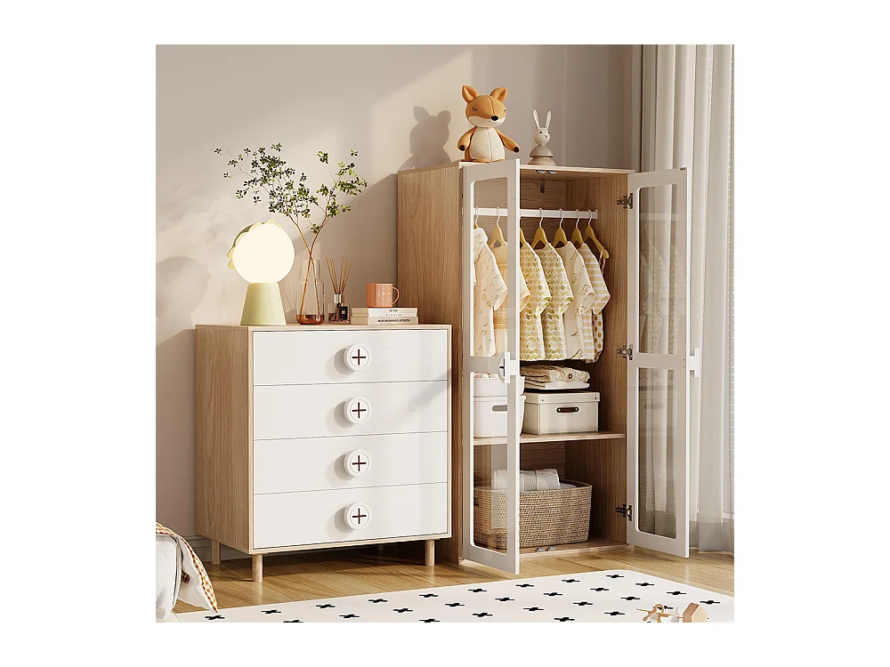 Armoire combinée armoire commode ensemble chambre combinaison table chevet panneaux laqués blanc