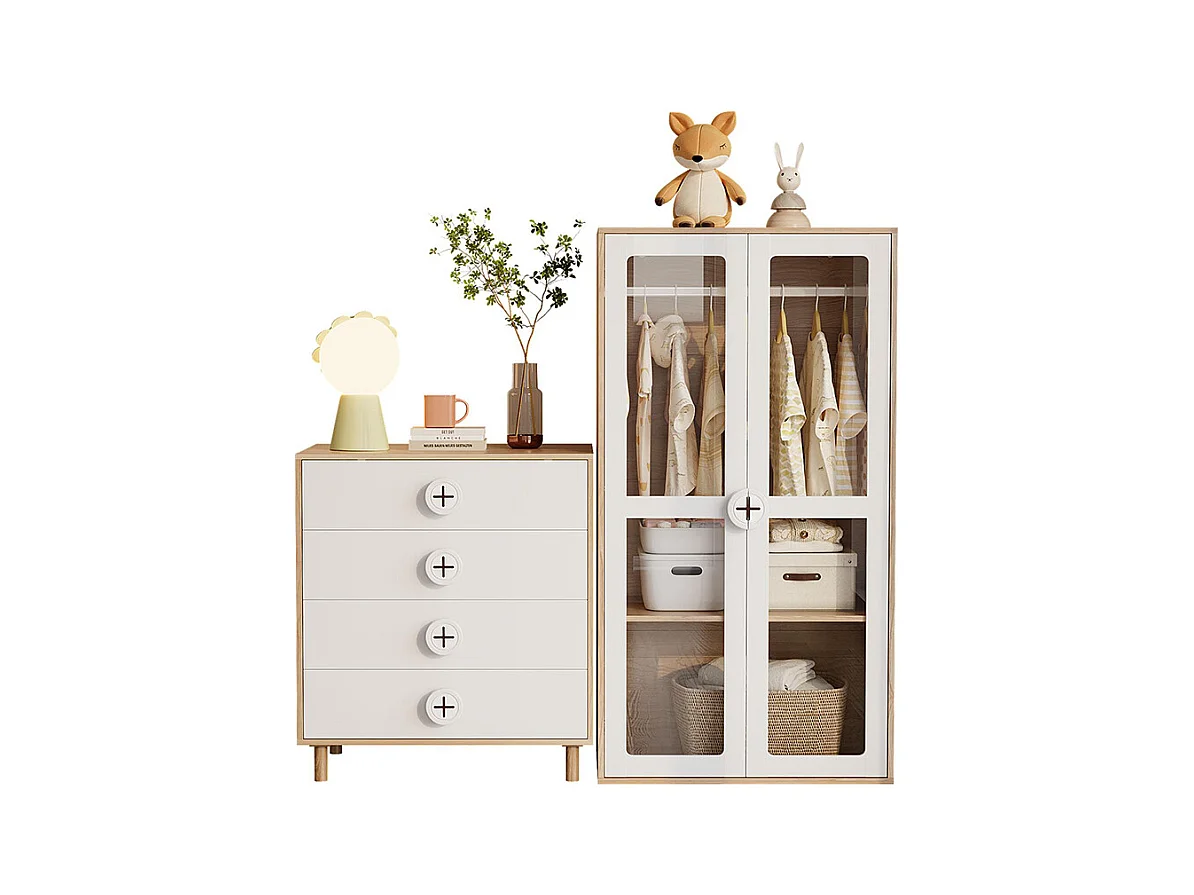 Armoire combinée armoire commode ensemble chambre combinaison table chevet panneaux laqués blanc