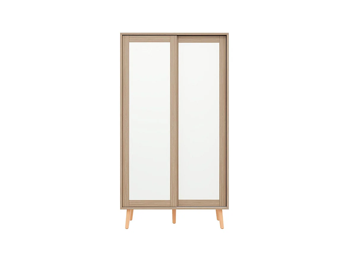 Armoire enfants portes coulissantes tringle vêtements aggloméré pieds bois massif blanc bois naturel