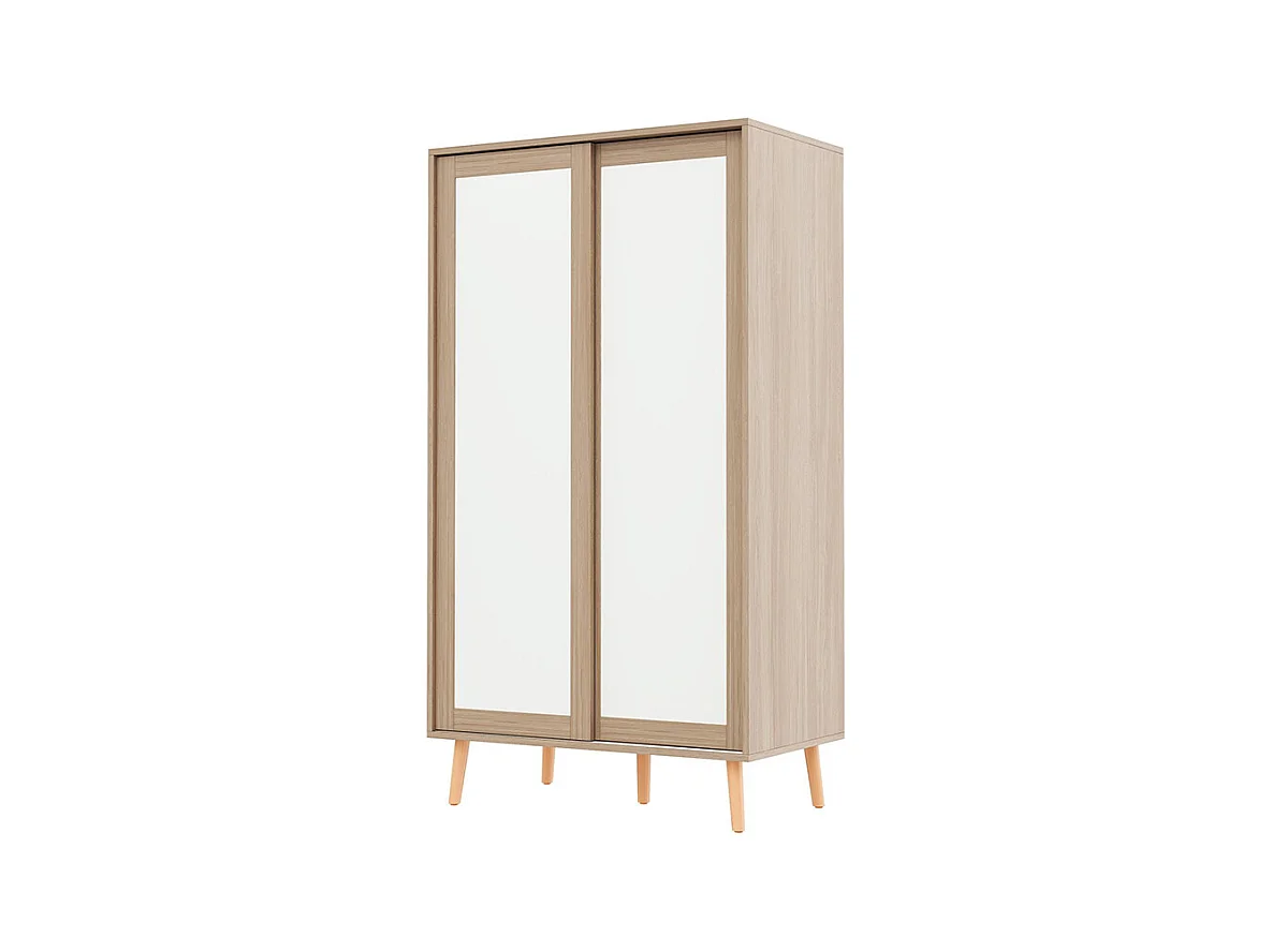Armoire enfants portes coulissantes tringle vêtements aggloméré pieds bois massif blanc bois naturel