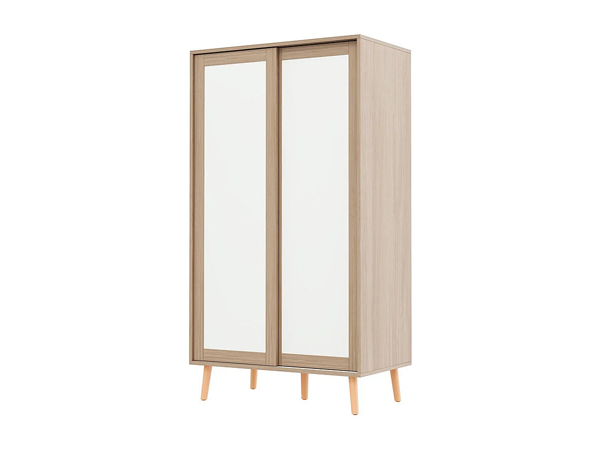 Armoire enfants portes coulissantes tringle vêtements aggloméré pieds bois massif blanc bois naturel