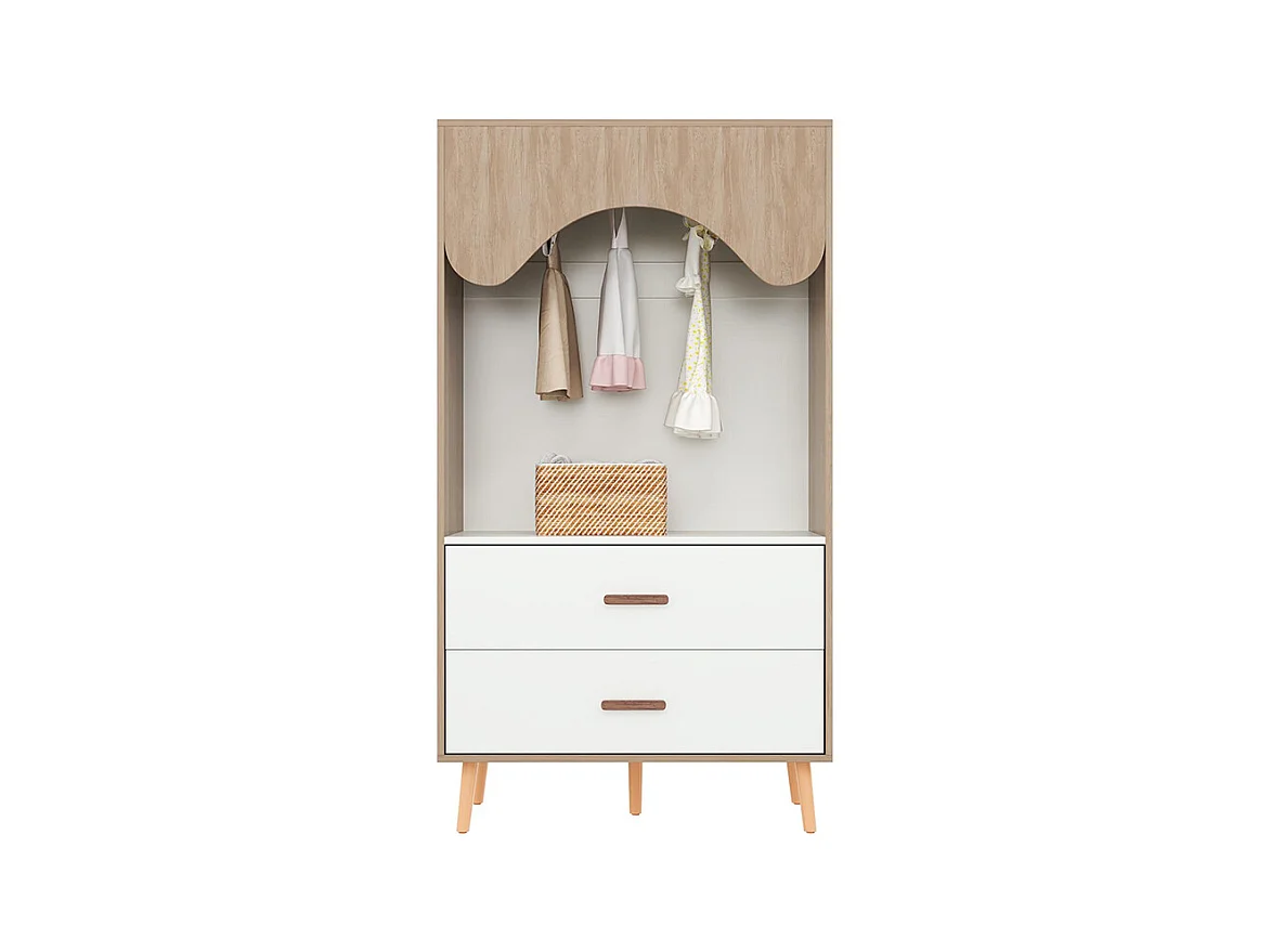 Armoire enfants tringle vêtements tiroirs armoire ouverte poignées bois aggloméré blanc bois naturel