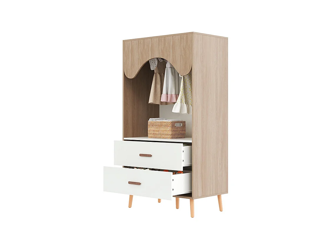 Armoire enfants tringle vêtements tiroirs armoire ouverte poignées bois aggloméré blanc bois naturel