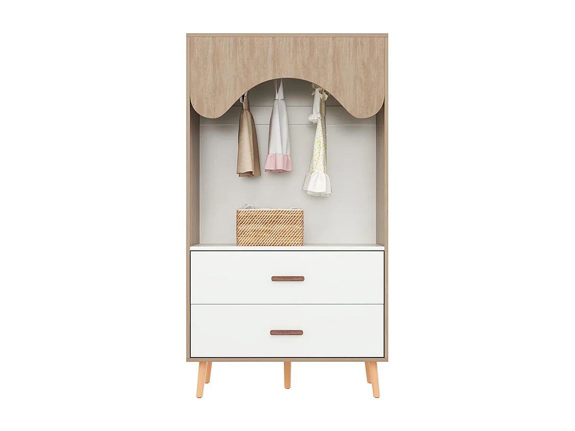 Armoire enfants tringle vêtements tiroirs armoire ouverte poignées bois aggloméré blanc bois naturel