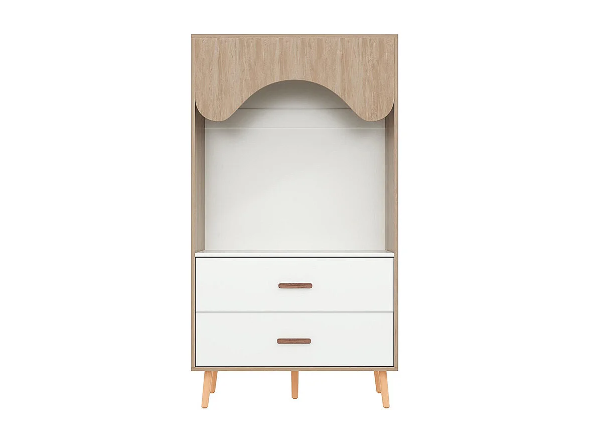 Armoire enfants tringle vêtements tiroirs armoire ouverte poignées bois aggloméré blanc bois naturel