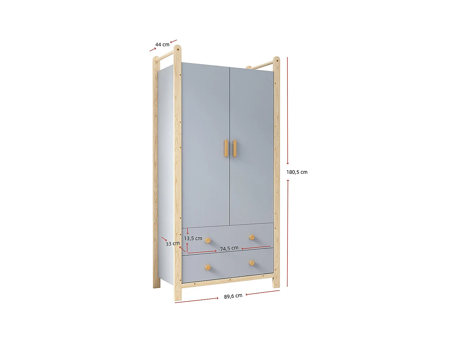 Armoire 2 portes tringle vêtements 2 tiroirs chambre salon vestiaire aggloméré bleu pin